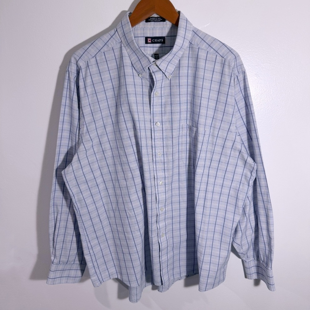Chaps Classic Fit Twill Blue And White Long Sleeve Button Down Size XXL